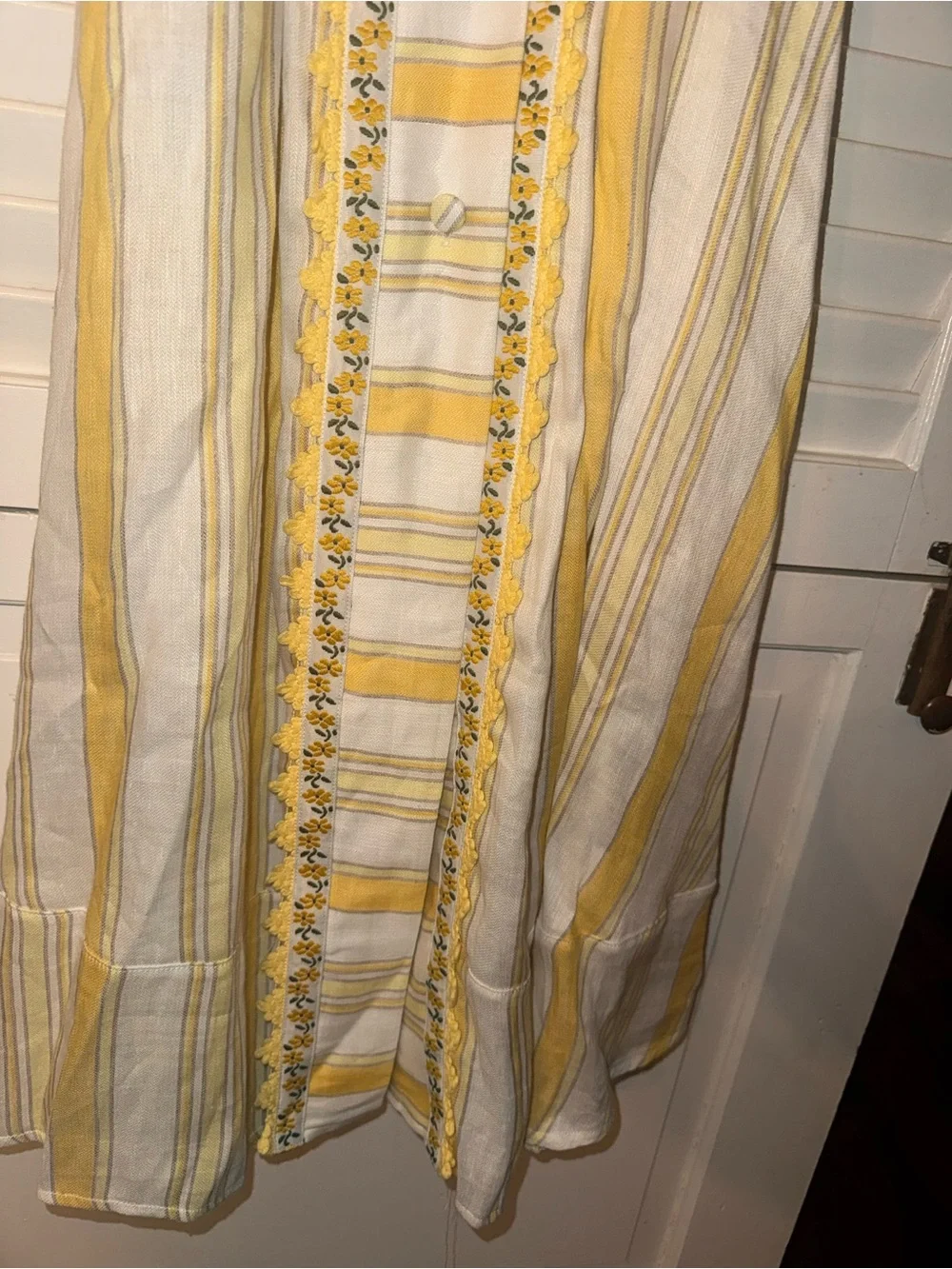 Pro Firenze Linen Women's Yellow & White Striped scalloped Maxi Skirt NWT